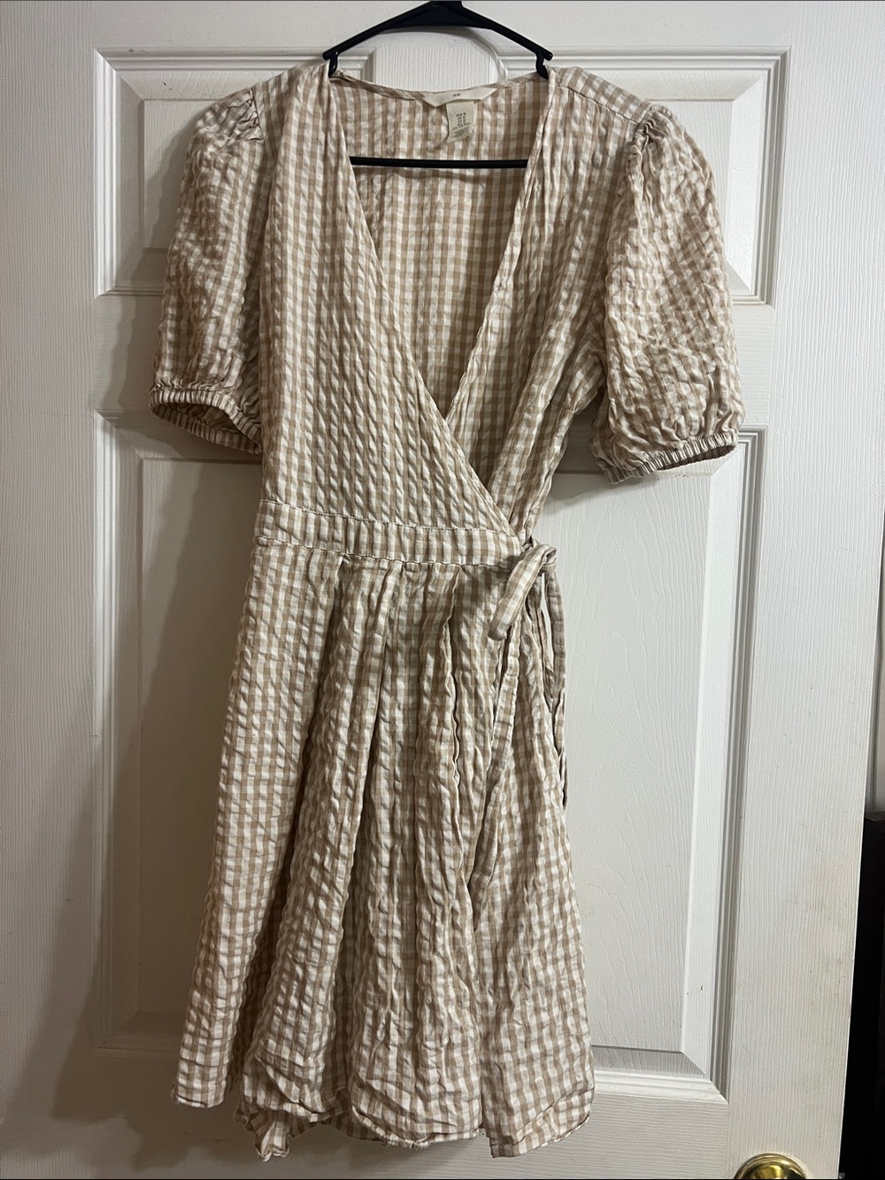 H&M Beige Gingham Wrap Mini Dress
